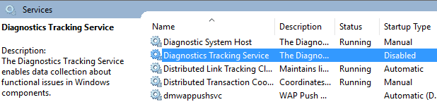 stop and disable Diagnostics Tracking Service on Windows 10